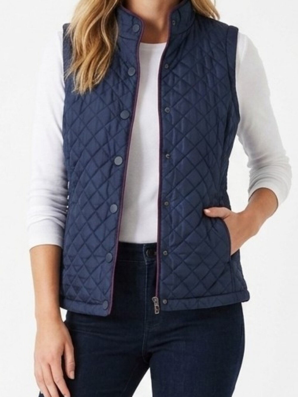 Vest Reversible Navy & Berry Crown & Ivy Medium Puffer